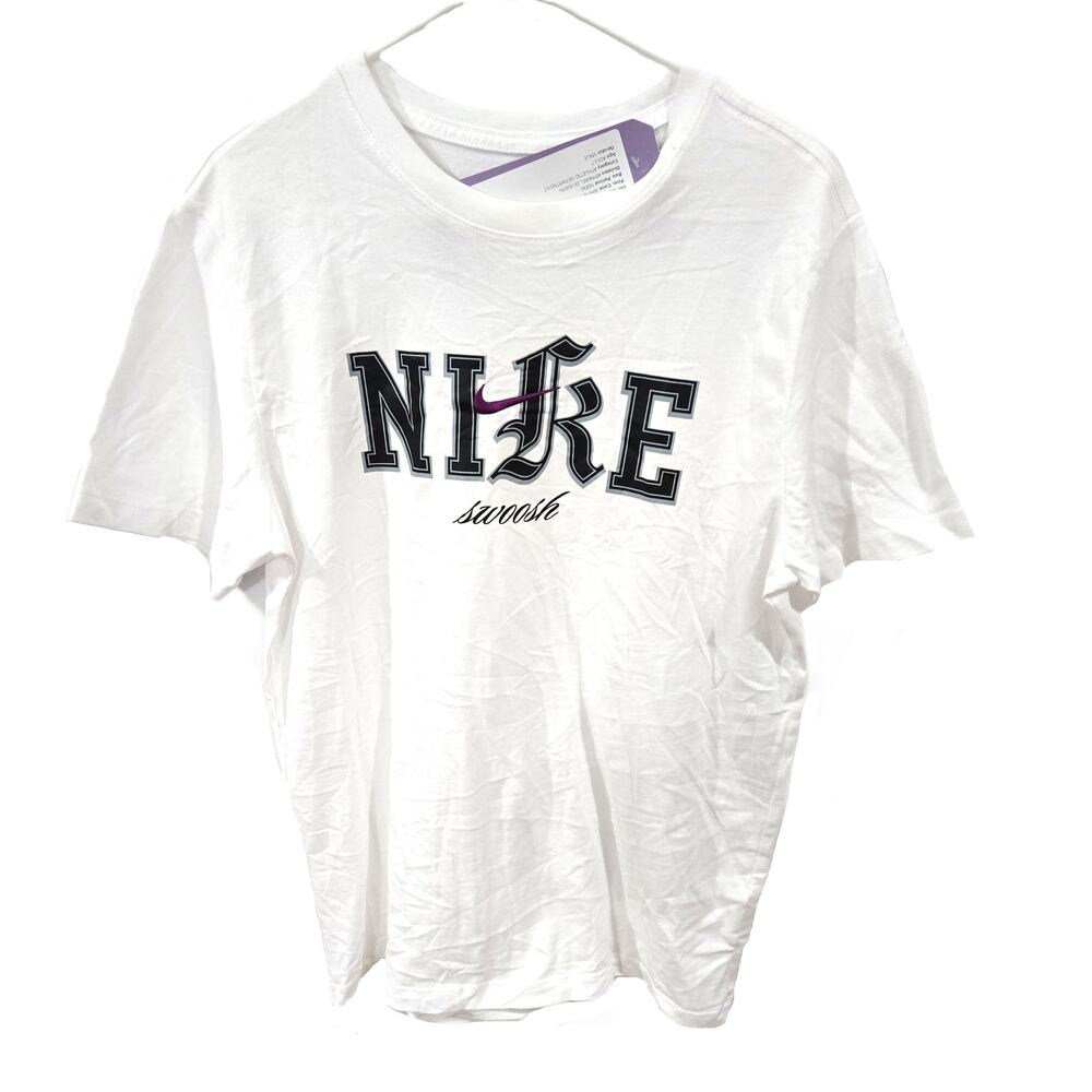 Nike Size Medium Men's White Dna Embroidered Purple Swoosh Graphic Prototype Tee